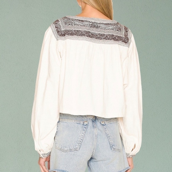 NWT FREE PEOPLE Iggie Embroidered Scoop Neck Long Sleeve Cotton Crop Top/Md - Picture 8 of 16